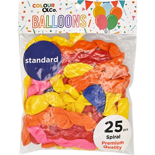 Colour & Co. SSB225AST Spiral Assorted Colour Balloons, 25 Pcs, Premium Quality - Theodist