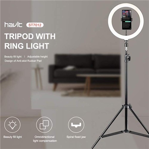 Havit ST7012 Pro Tripod with 10” LED Ring Light & Phone Holder_3 - Theodist