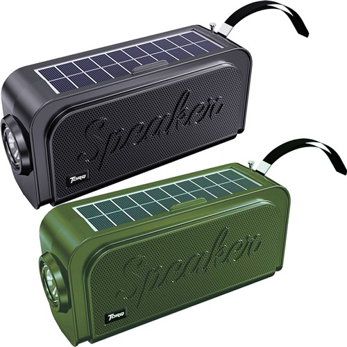 Torq TBS437 Beats Solar Wireless Speakers, Torch, FM Radio, 5H Playing Time, Green and Black - Theodist