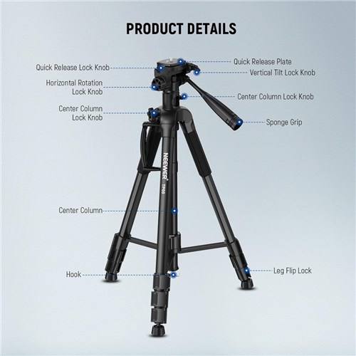 Neewer TP05 Aluminum Alloy Camera Tripod with Pan Head Lightweight 10104307EU_6 - Theodist