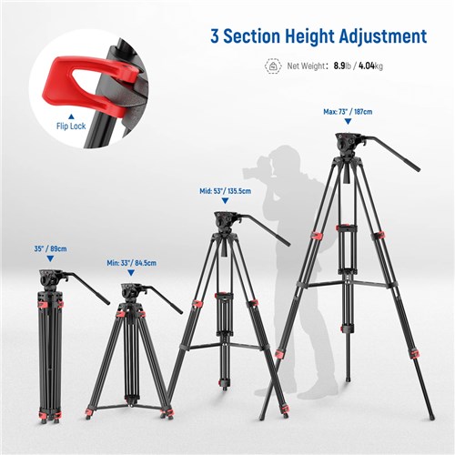 Neewer TP37 Video Tripod with Adjustable Fluid Head_1 - Theodist