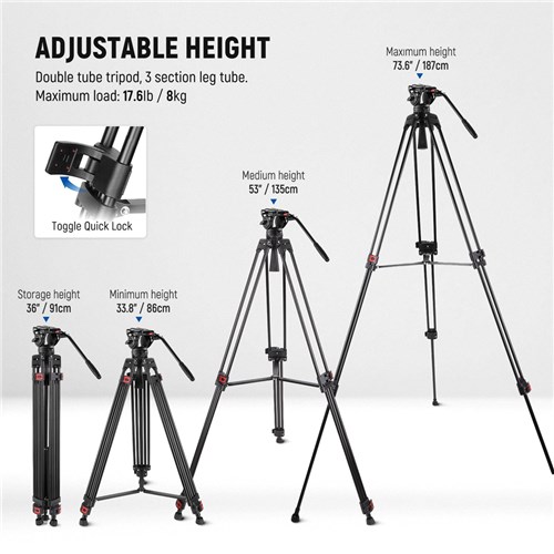 Neewer TP75 Upgraded Professional Video Tripod with Adjust Fluid Head_1 - Theodist