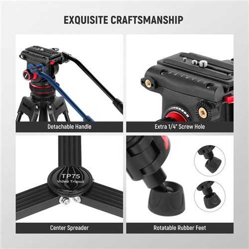 Neewer TP75 Upgraded Professional Video Tripod with Adjust Fluid Head_4 - Theodist