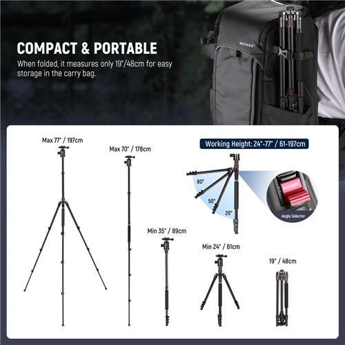 Neewer TP77 77” Two Center Axis Tripod and Phone Clip_6 - Theodit
