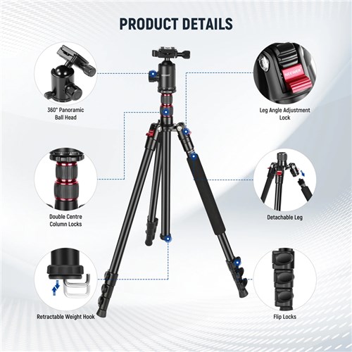 Neewer TP77 77” Two Center Axis Tripod and Phone Clip_7 - Theodit