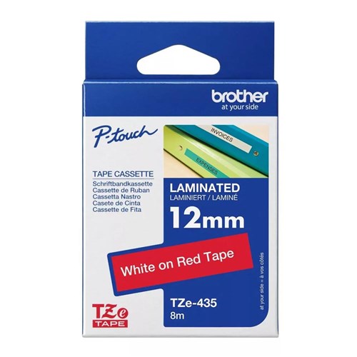 Brother TZe-435 Labelling Tape White on Red 12mmx8m - Theodist