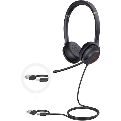 Yealink UH37 USB-C/A Stereo with Microphone Wired Headset 1308141 - Theodist