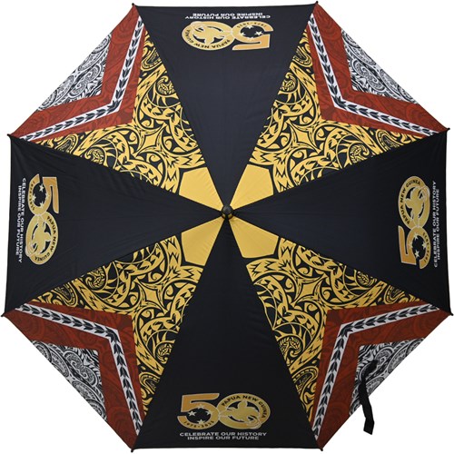 Umbrella with PNG’s 50th Independence Day Logo & Tribal Design, Black_1 - Theodist