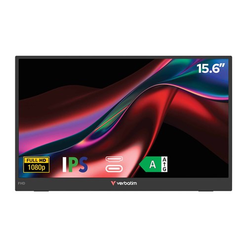 Verbatim 32406 Light Series Portable Monitor, Full HD LCD, 15.6" IPS 1920x1080 60Hz, USB-C, HDMI, with Speaker - Theodist