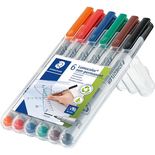 Staedtler WP6NF Lumocolor Non-Permanent Marker Pen Fine 0.6mm 6 Pack_1 - Theodist