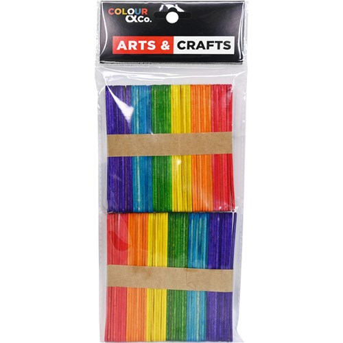 Colour & Co. WPS100C Wooden Popsicle Sticks, Coloured, 114mm, 100 Pack - Theodist