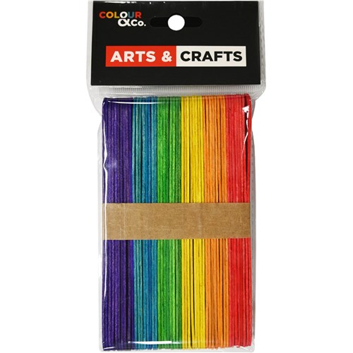 Colour & Co. WPS50C Wooden Popsicle Sticks, Coloured, 150mm, 50 Pack - Theodist