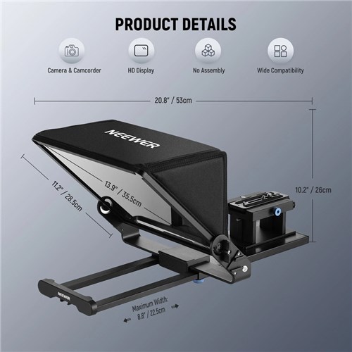 Neewer X14 III Aluminum Alloy Teleprompter with 501PL Quick Shoe Plate_5 - Theodist