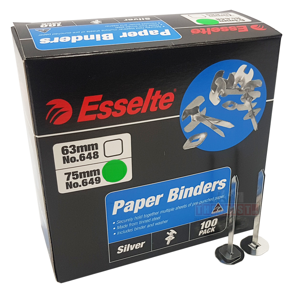 Esselte 649 Paper Binders 75mm 100 Pack, Silver Theodist Theodist