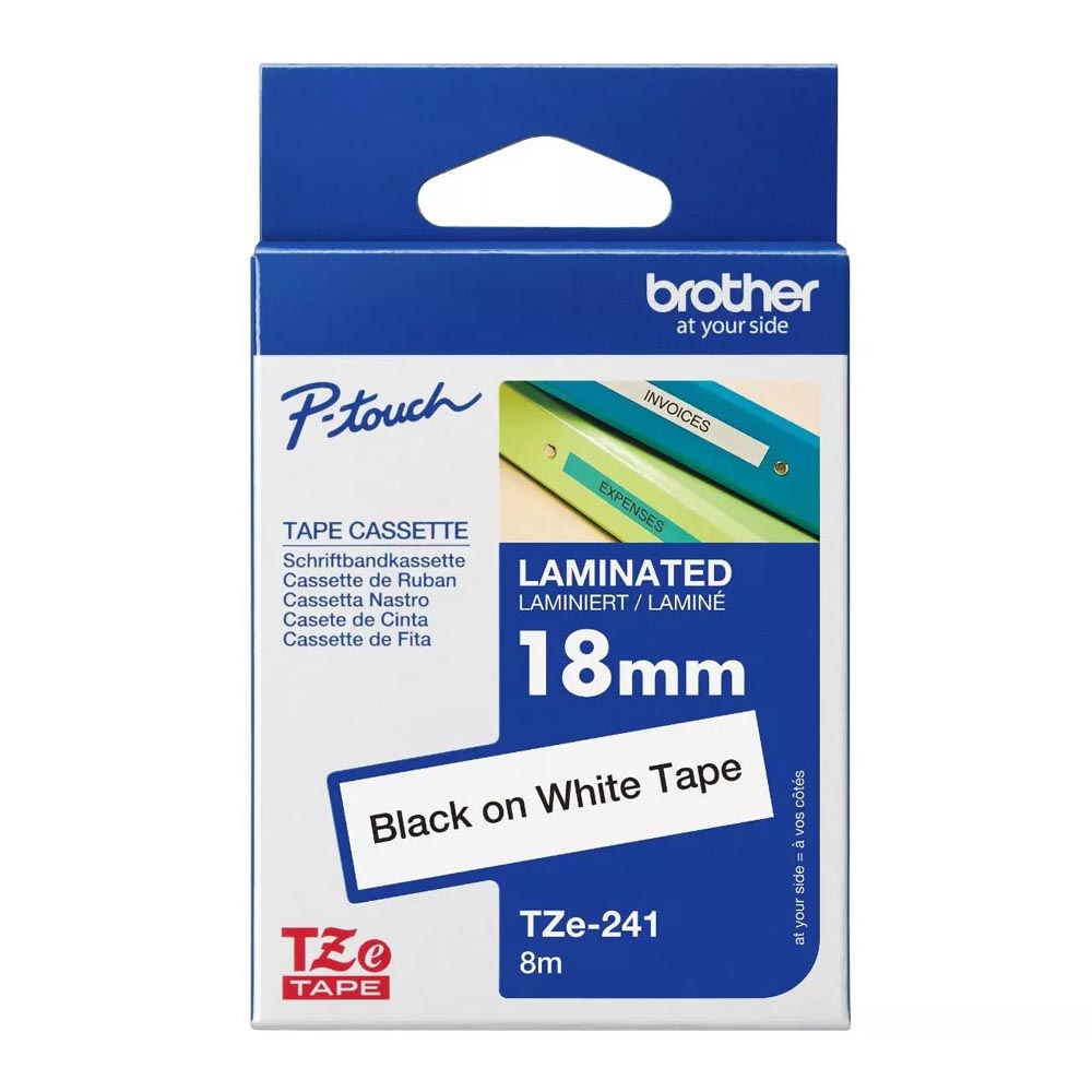 Brother TZe-241 Labelling Tape Black on White 18mmx8m - Theodist
