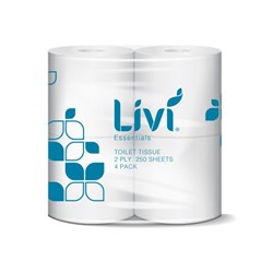 Livi Essentials Toilet Tissue 2 PLY 250 Sheets/Roll 48 Rolls/Bale 12 Packs of 4 - Theodist