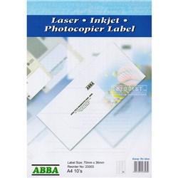 ABBA 23303 Address, Filing, Media, Shipping, Card Labels 10 A4 240 70x36mm - Theodist