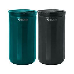 Smash Blue 35073 Linear Twist and Lock Coffee Cup, Stainless Steel, Charcoal/ Teal, 355mL - Theodist