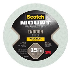 Scotch Mounting Double-Sided Tape, Indoor, Multi Surface, Mega Roll, 15LB, 19mm x 8.89m, 3M - Theodist