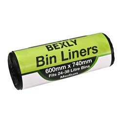 Bexly BL-M Bin Liners 600x740mm Fits 24-38 Litre Bins Medium 30 Bags/Roll - Theodist