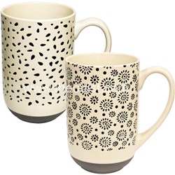 Bexly BX684 Ceramic Mug, White with Assorted Black Engraving Designs, 590mL - Theodist