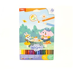 Deli C102-18 Erasable Wood-Free Coloured Pencil, 3.0mm Smooth Leads, 18 Colours - Theodist