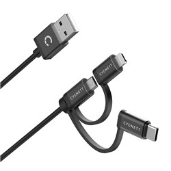 Cygnett Lightning, USB-C, Micro Essential Cable 3-in-1 1m Black CY3571COCAB - Theodist