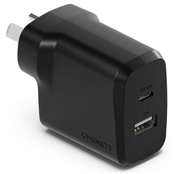 Cygnett Powerplus 32W PD Dual AU Wall Charger Black CY4773PDWCH - Theodist