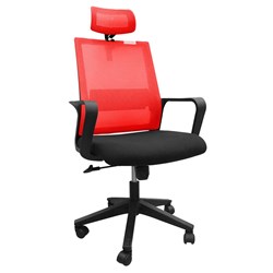 Modern Executive Chair Mesh High-Back, Black Base and Red Back - Theodist