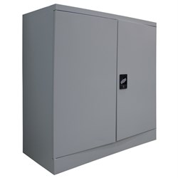 Steel Bookcase 2 Shelves Half Height with Doors, Grey - 400mm X 900mm X 900mm - Theodist