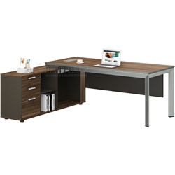 Executive Desk DG16D20L L-Shape NY Series Left Dark Walnut, Iron Grey Legs 2000Wx1600Dx750H - Theodist