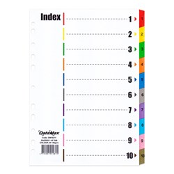 DataMax DM16211 Index Divider 10 Tabs Colours Number A4 140GSM - Theodist