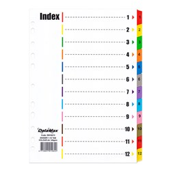DataMax DM16213 Index Divider 12 Tabs Colours Numbered A4 140GSM - Theodist