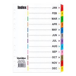 DataMax DM16214 Index Divider 12 Tabs Coloured Months A4 140GSM - Theodist