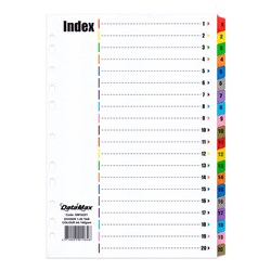 DataMax DM16221 Index Divider 20 Tabs Coloured Numbered A4 140GSM - Theodist