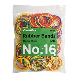 DataMax DM16C No.16 Rubber Bands 38x1.5mm 100g, Assorted Colours - Theodist