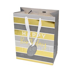 Artwrap E6226 Happy Birthday Medium Gift Bag Gold 178x102x228mm - Theodist