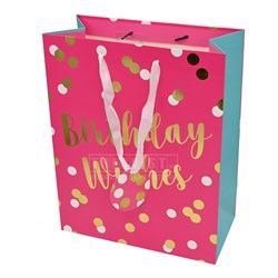 Artwrap Happy Birthday E6235 Large Gift Bag Gold Dots 255x127x320mm - Theodist