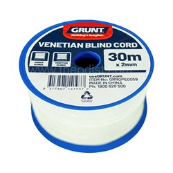 Grunt Venetian Blind Cord, White, 30mx2mm - Theodist