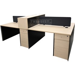 Workstation Omega Series 4 Seater 4 Pedestals 6 Shelves 2600x1200x750mm Desks - Theodist