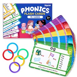 JoyCat Flash Cards Phonics 75 Cards Set & 5 Rings 3+ - Theodist