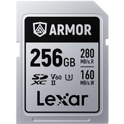 Lexar SDXC UHS-II 256GB Armor Silver Pro Memory Card V60II 280MBsR 160MBsW, 843367138524 - Theodist
