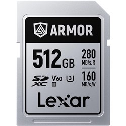 Lexar SDXC UHS-II 512GB Armor Silver Pro Memory Card 280MBs(R) 160MBs(W) V60, 843367138531 - Theodist