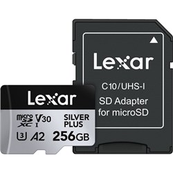 Lexar Micro SDXC UHS-I 256G Silver Plus Memory Card C10 U3 V30 205MBsR 150MBs + SD Adapter - Theodist