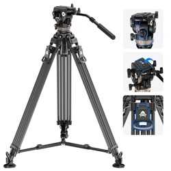 Neewer LL55 Carbon Fiber Video Tripod One-Step Lock with Adjustable Fluid Head - Theodist