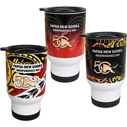  Coffee Cup Aluminium with Lid 50th PNG Independence Day 380mL - Theodist