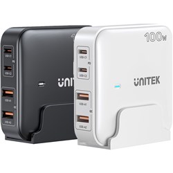 Unitek Desktop GaN Charger 100W 4 in 1 with 2 USB-C PD & 2 USB-A 3.0 with Power Cord - Theodist