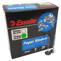 Esselte 649 Paper Binders 75mm 100 Pack, Silver - Theodist