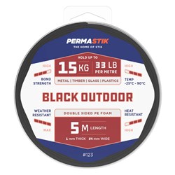 Permastik #123 Double Sided PE Foam Tape, Black Outdoor, 5m Length, 1mm Thick, 24mm Wide, Holds up to 15kg - Theodist