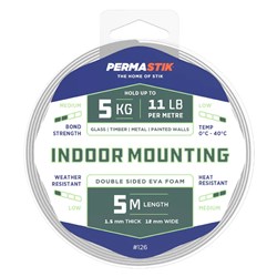 Permastik #126 Double Sided EVA Foam Tape, Indoor Mounting, 5m Length, 1.5mm Thick, 12mm Wide, Holds up to 5kg - Theodist